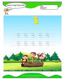 3 Rakamı Çizgi Çalışmaları Çalışma Sayfaları